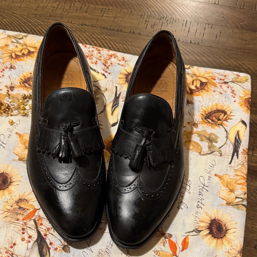 Johnston & Murphy Aristocraft Black Leather Tassel Slip-Ons